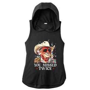 Assassination Attempt Trump 2024 You Missed Twice Ladies PosiCharge Tri-Blend Wicking Draft Hoodie Tank