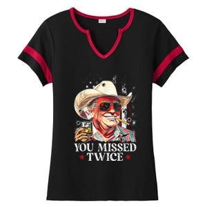 Assassination Attempt Trump 2024 You Missed Twice Ladies Halftime Notch Neck Tee