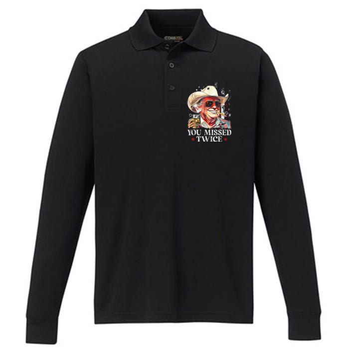 Assassination Attempt Trump 2024 You Missed Twice Performance Long Sleeve Polo