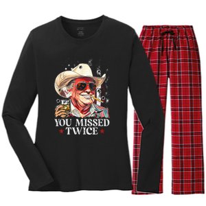 Assassination Attempt Trump 2024 You Missed Twice Women's Long Sleeve Flannel Pajama Set 