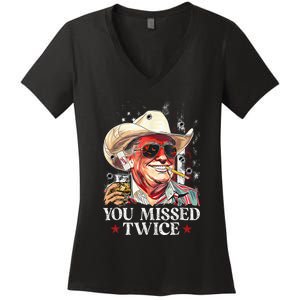 Assassination Attempt Trump 2024 You Missed Twice Women's V-Neck T-Shirt