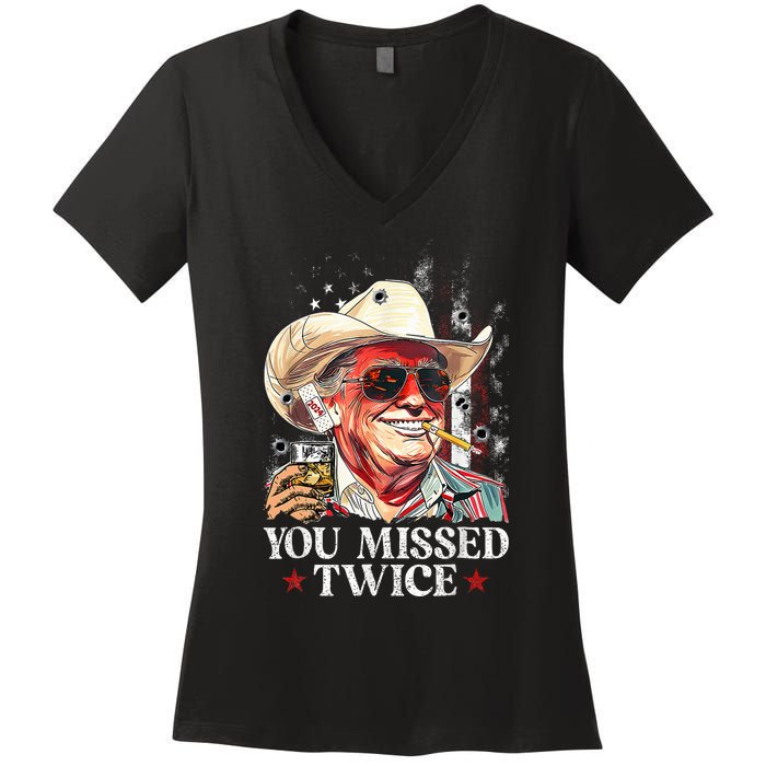 Assassination Attempt Trump 2024 You Missed Twice Women's V-Neck T-Shirt