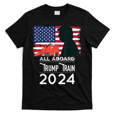 All Aboard Trump Train 2024 Vintage American Flag T-Shirt