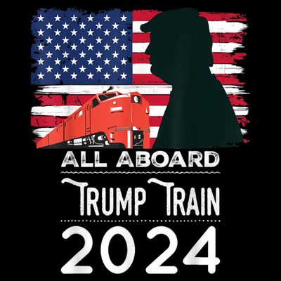 All Aboard Trump Train 2024 Vintage American Flag T-Shirt