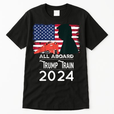 All Aboard Trump Train 2024 Vintage American Flag Tall T-Shirt
