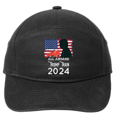 All Aboard Trump Train 2024 Vintage American Flag 7-Panel Snapback Hat