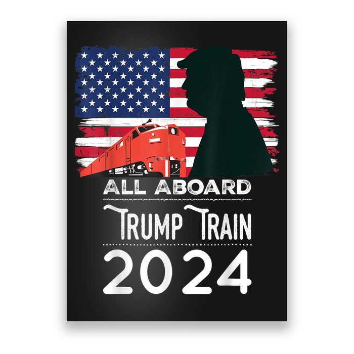 All Aboard Trump Train 2024 Vintage American Flag Poster