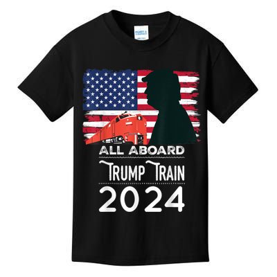 All Aboard Trump Train 2024 Vintage American Flag Kids T-Shirt