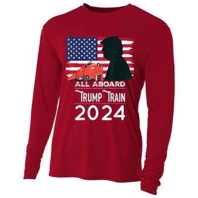 All Aboard Trump Train 2024 Vintage American Flag Cooling Performance Long Sleeve Crew