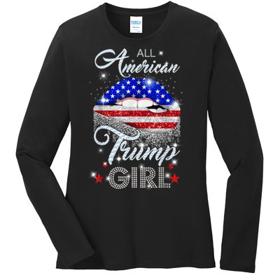 All American Trump Girl Design Ladies Long Sleeve Shirt