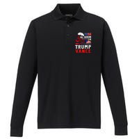 All Aboard The Trump Train 2024 Usa Flag Trump Vance 2024 Performance Long Sleeve Polo