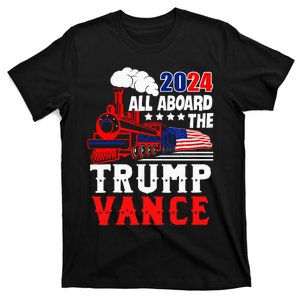 All Aboard The Trump Train 2024 Usa Flag Trump Vance 2024 T-Shirt