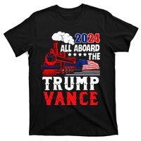 All Aboard The Trump Train 2024 Usa Flag Trump Vance 2024 T-Shirt