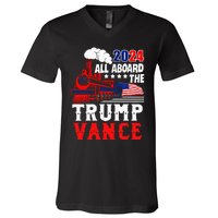 All Aboard The Trump Train 2024 Usa Flag Trump Vance 2024 V-Neck T-Shirt