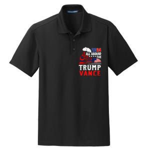 All Aboard The Trump Train 2024 Usa Flag Trump Vance 2024 Dry Zone Grid Polo