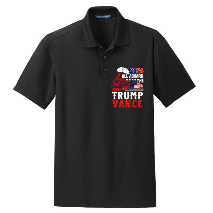 All Aboard The Trump Train 2024 Usa Flag Trump Vance 2024 Dry Zone Grid Polo