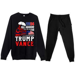 All Aboard The Trump Train 2024 Usa Flag Trump Vance 2024 Premium Crewneck Sweatsuit Set