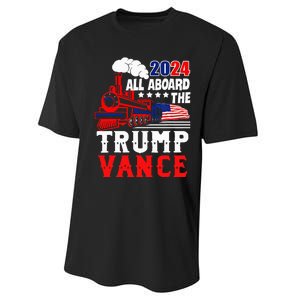 All Aboard The Trump Train 2024 Usa Flag Trump Vance 2024 Performance Sprint T-Shirt