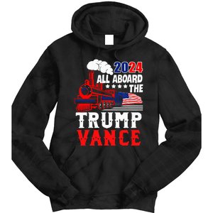 All Aboard The Trump Train 2024 Usa Flag Trump Vance 2024 Tie Dye Hoodie