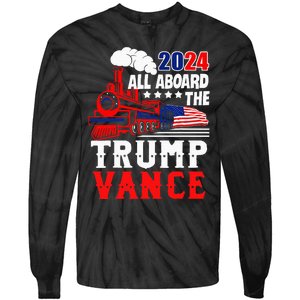 All Aboard The Trump Train 2024 Usa Flag Trump Vance 2024 Tie-Dye Long Sleeve Shirt