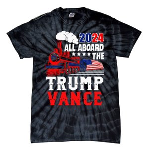 All Aboard The Trump Train 2024 Usa Flag Trump Vance 2024 Tie-Dye T-Shirt