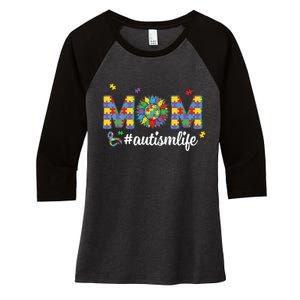 Autism Awareness Tee Mom Life For Autism Mom Women's Tri-Blend 3/4-Sleeve Raglan Shirt