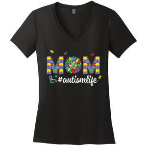 Autism Awareness Tee Mom Life For Autism Mom Women's V-Neck T-Shirt