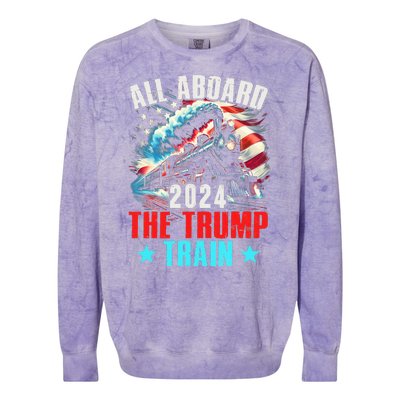 All Aboard The Trump Train 2024 Trump 2024 Us American Flag Colorblast Crewneck Sweatshirt