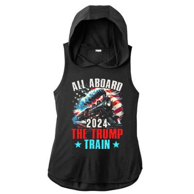 All Aboard The Trump Train 2024 Trump 2024 Us American Flag Ladies PosiCharge Tri-Blend Wicking Draft Hoodie Tank