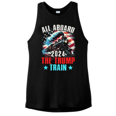 All Aboard The Trump Train 2024 Trump 2024 Us American Flag Ladies PosiCharge Tri-Blend Wicking Tank