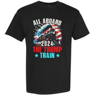 All Aboard The Trump Train 2024 Trump 2024 Us American Flag Garment-Dyed Heavyweight T-Shirt