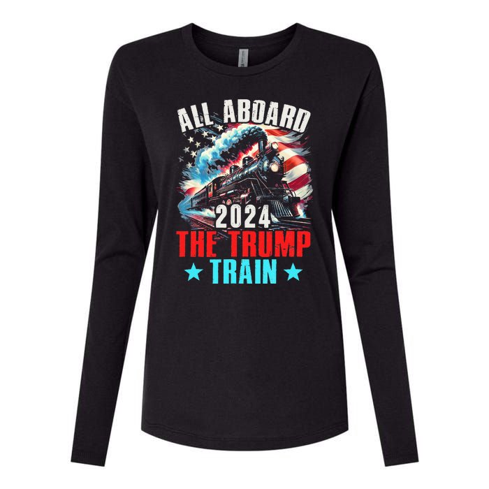 All Aboard The Trump Train 2024 Trump 2024 Us American Flag Womens Cotton Relaxed Long Sleeve T-Shirt