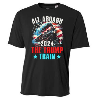 All Aboard The Trump Train 2024 Trump 2024 Us American Flag Cooling Performance Crew T-Shirt