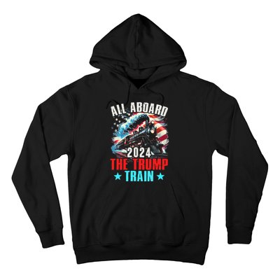 All Aboard The Trump Train 2024 Trump 2024 Us American Flag Hoodie