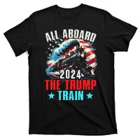 All Aboard The Trump Train 2024 Trump 2024 Us American Flag T-Shirt