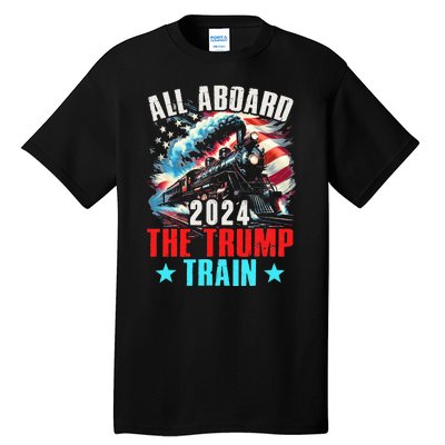 All Aboard The Trump Train 2024 Trump 2024 Us American Flag Tall T-Shirt