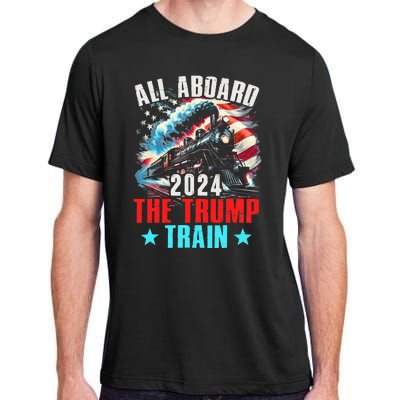 All Aboard The Trump Train 2024 Trump 2024 Us American Flag Adult ChromaSoft Performance T-Shirt