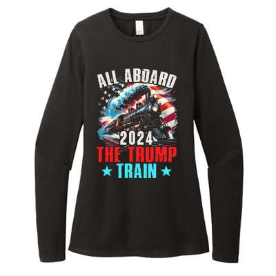 All Aboard The Trump Train 2024 Trump 2024 Us American Flag Womens CVC Long Sleeve Shirt