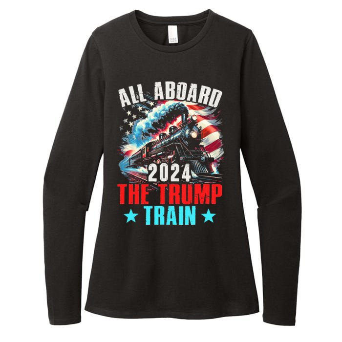 All Aboard The Trump Train 2024 Trump 2024 Us American Flag Womens CVC Long Sleeve Shirt