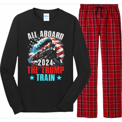 All Aboard The Trump Train 2024 Trump 2024 Us American Flag Long Sleeve Pajama Set