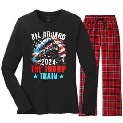 All Aboard The Trump Train 2024 Trump 2024 Us American Flag Women's Long Sleeve Flannel Pajama Set 