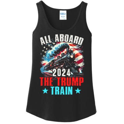 All Aboard The Trump Train 2024 Trump 2024 Us American Flag Ladies Essential Tank