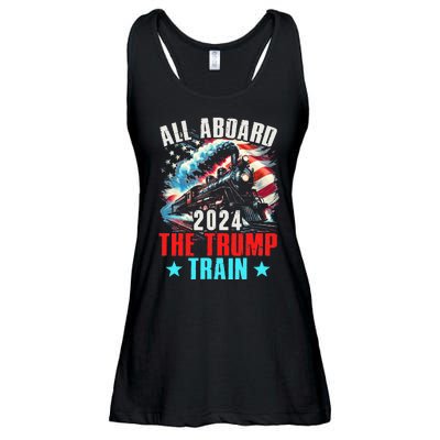 All Aboard The Trump Train 2024 Trump 2024 Us American Flag Ladies Essential Flowy Tank