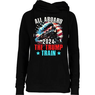 All Aboard The Trump Train 2024 Trump 2024 Us American Flag Womens Funnel Neck Pullover Hood