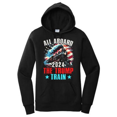 All Aboard The Trump Train 2024 Trump 2024 Us American Flag Women's Pullover Hoodie