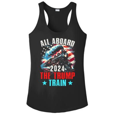 All Aboard The Trump Train 2024 Trump 2024 Us American Flag Ladies PosiCharge Competitor Racerback Tank