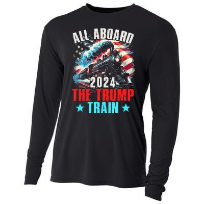 All Aboard The Trump Train 2024 Trump 2024 Us American Flag Cooling Performance Long Sleeve Crew