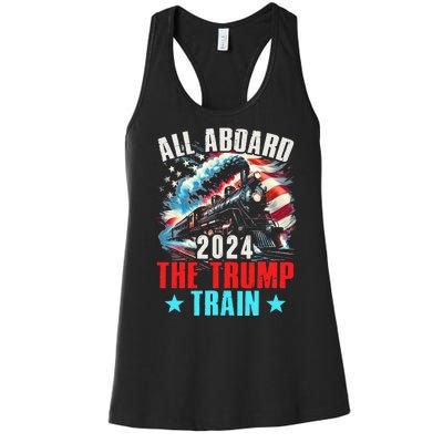 All Aboard The Trump Train 2024 Trump 2024 Us American Flag Women's Racerback Tank