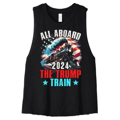 All Aboard The Trump Train 2024 Trump 2024 Us American Flag Women's Racerback Cropped Tank