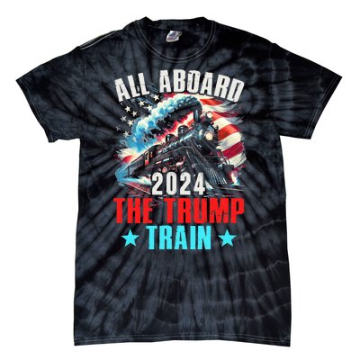 All Aboard The Trump Train 2024 Trump 2024 Us American Flag Tie-Dye T-Shirt